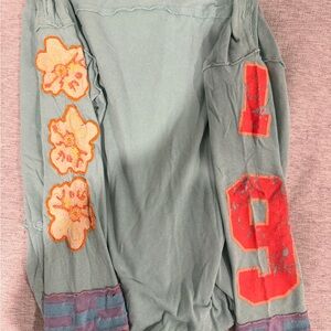 We The Free Green Sweatshirt with Floral and Geometric Sleeves